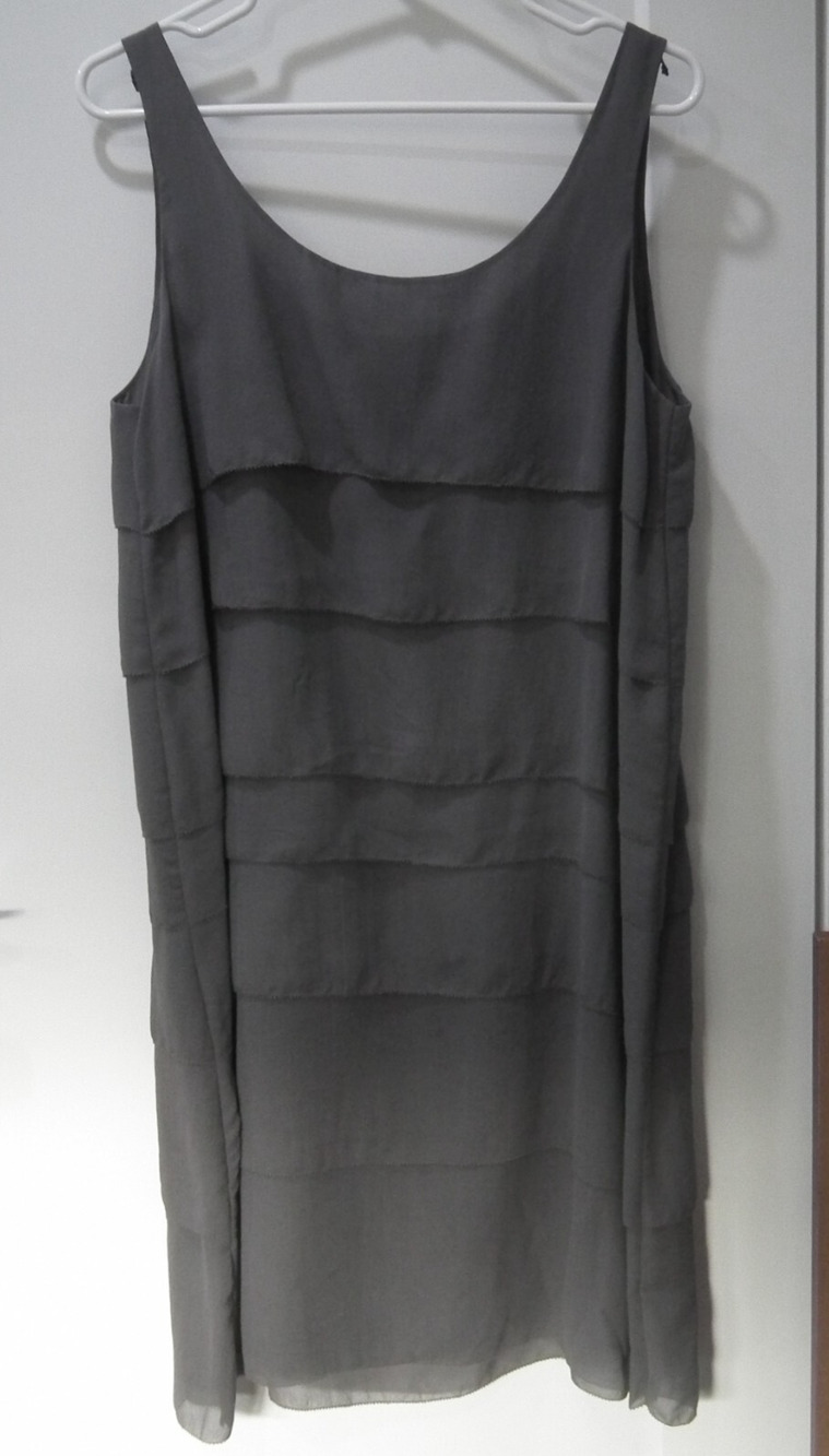 Eileen Fisher Medium Gray Sheer 100% Silk Tiered Sleeveless Dress Size M